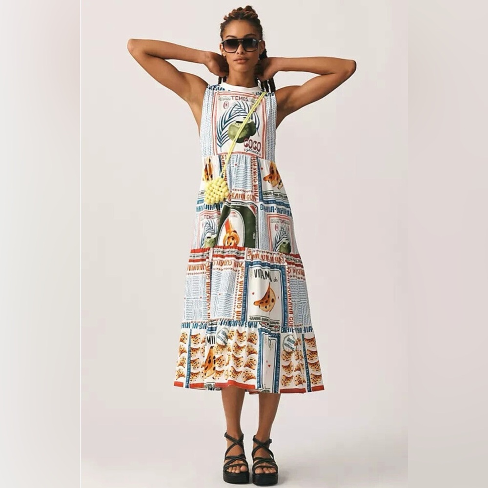 Anthropology Farm Rio Printed Collage Sleeveless Dress Size Large
